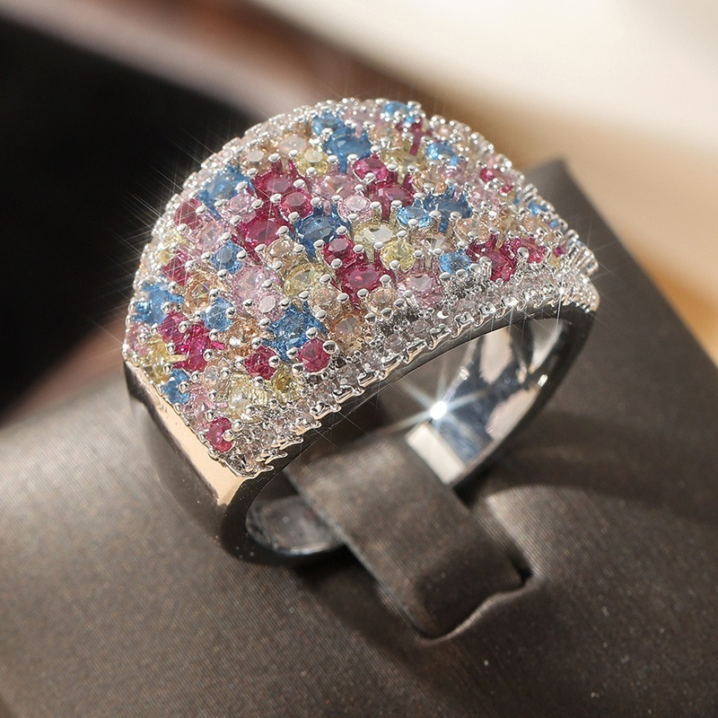 Women's Multicolored Synthetic Zirconia Rainbow Halo Ring